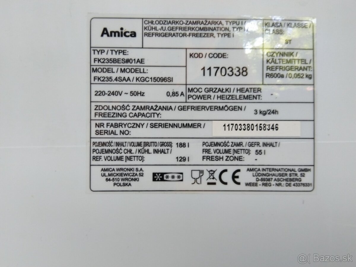 kombinovaná chladnička Amica FK235.4SAA
