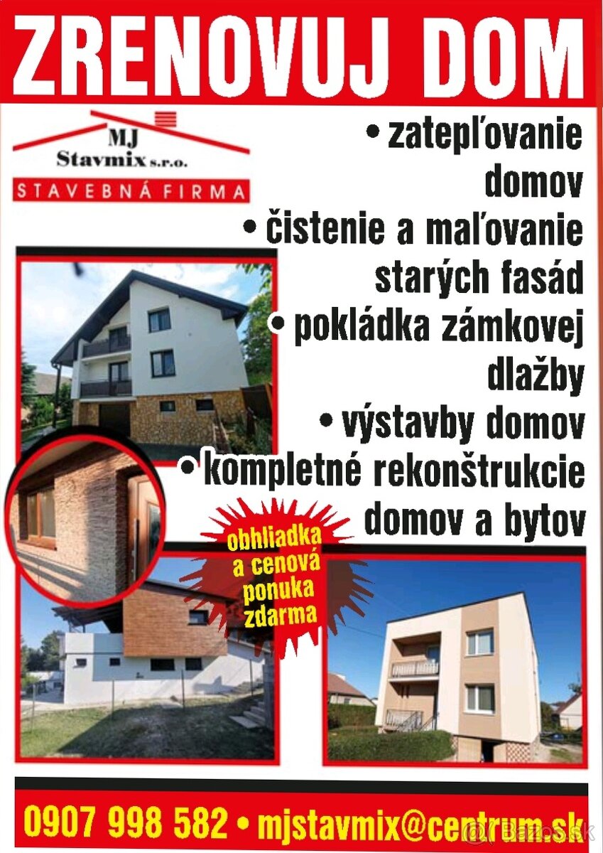 ZATEPLOVANIE DOMOV & REKONŠTRUKCIE