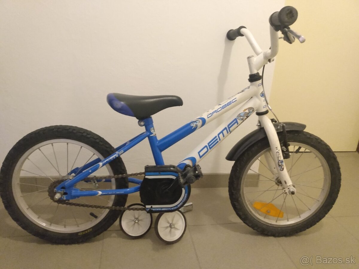 Detský bicykel 16 s pomocnými kolieskami a prilbou