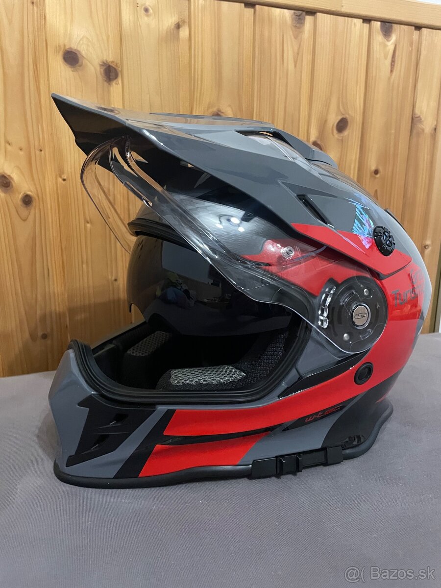 Moto prilba W-TEC V331 PR Graphic - Red-Grey, velkost S.