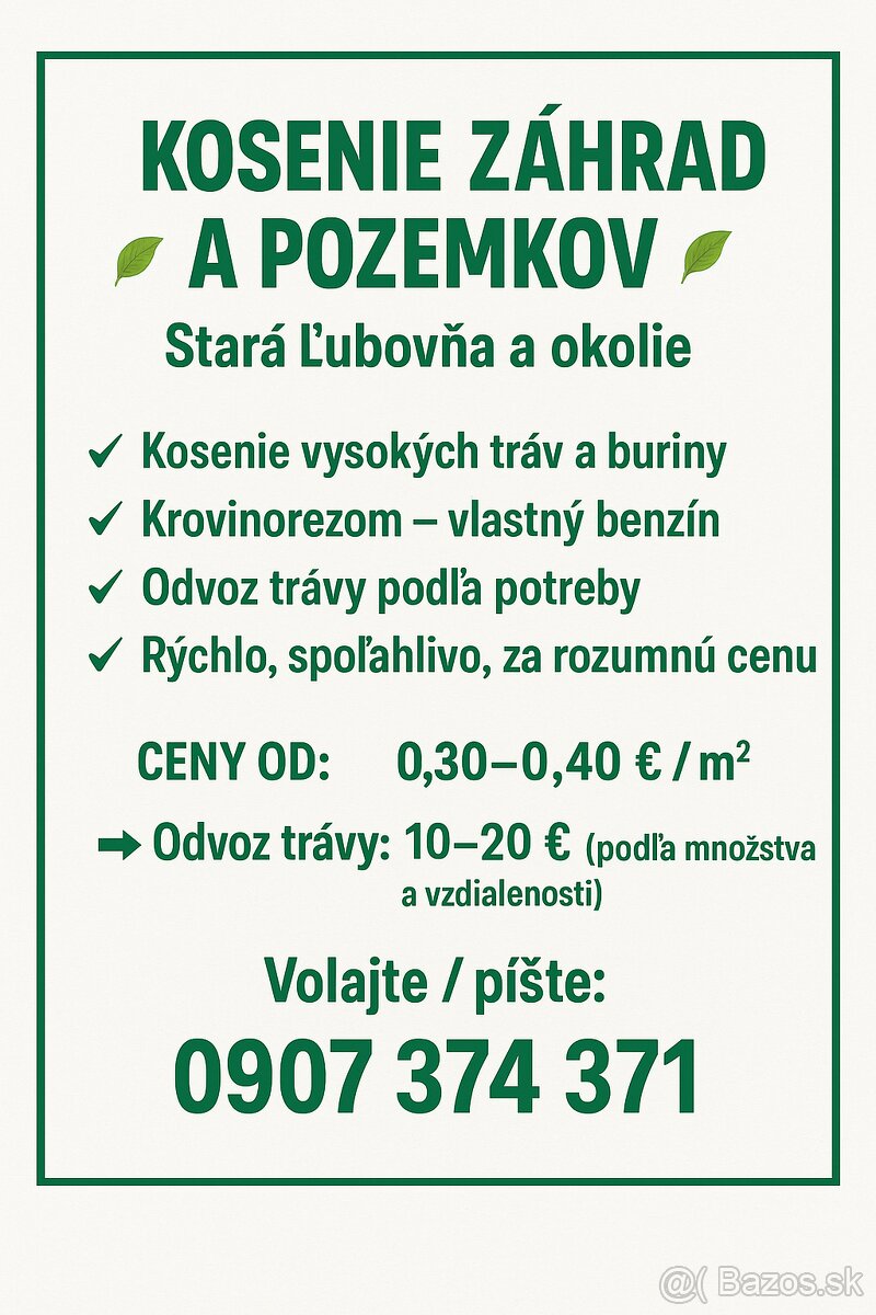 Kosenie záhrad pozemkov krovinorezom
