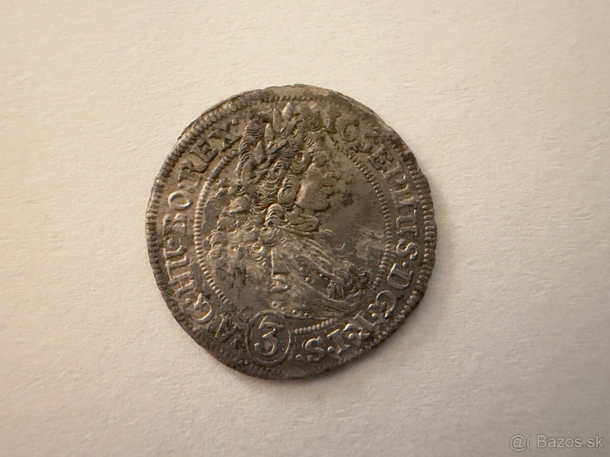 Strieborná minca 3 Kreuzer 1707 FN