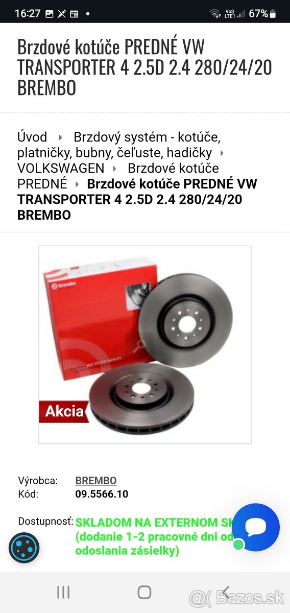 BREMBO 095566.10 VW Transporter
