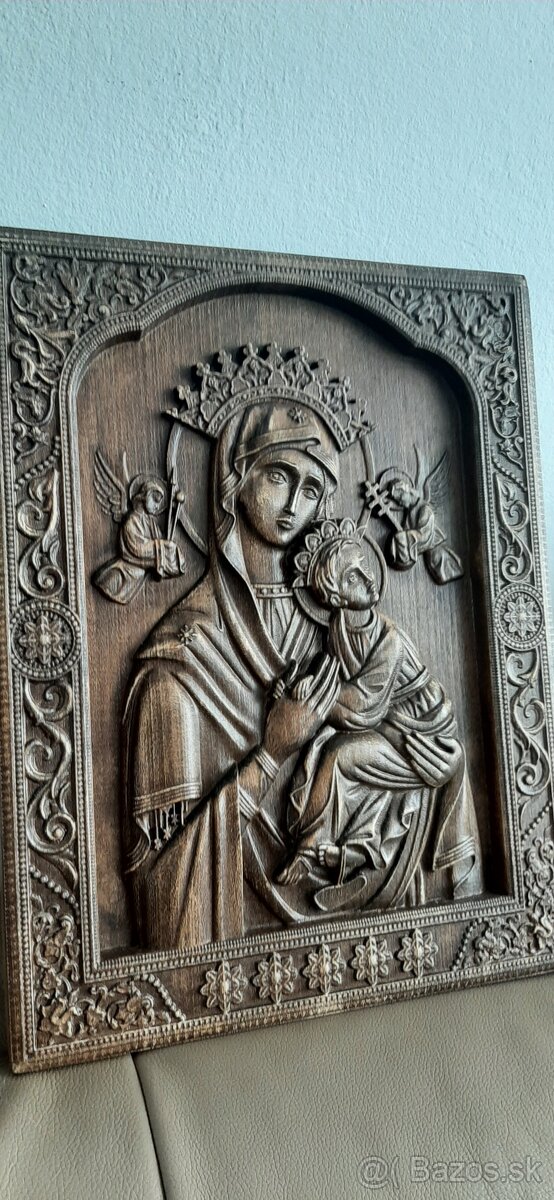 Ikona drevená Sváta Matka ustavi.pomoci27×38cm hr.4cm