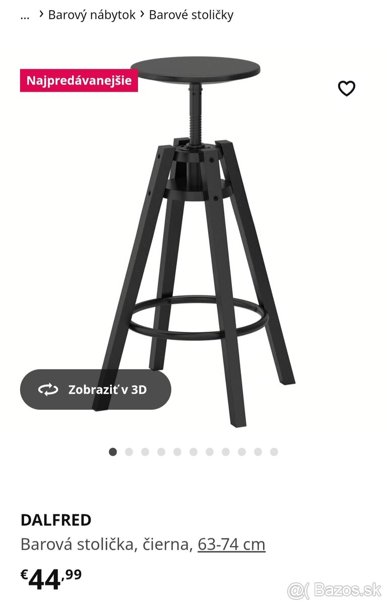 Predám barovu stolicku DALFRED Ikea čierna, 63-73