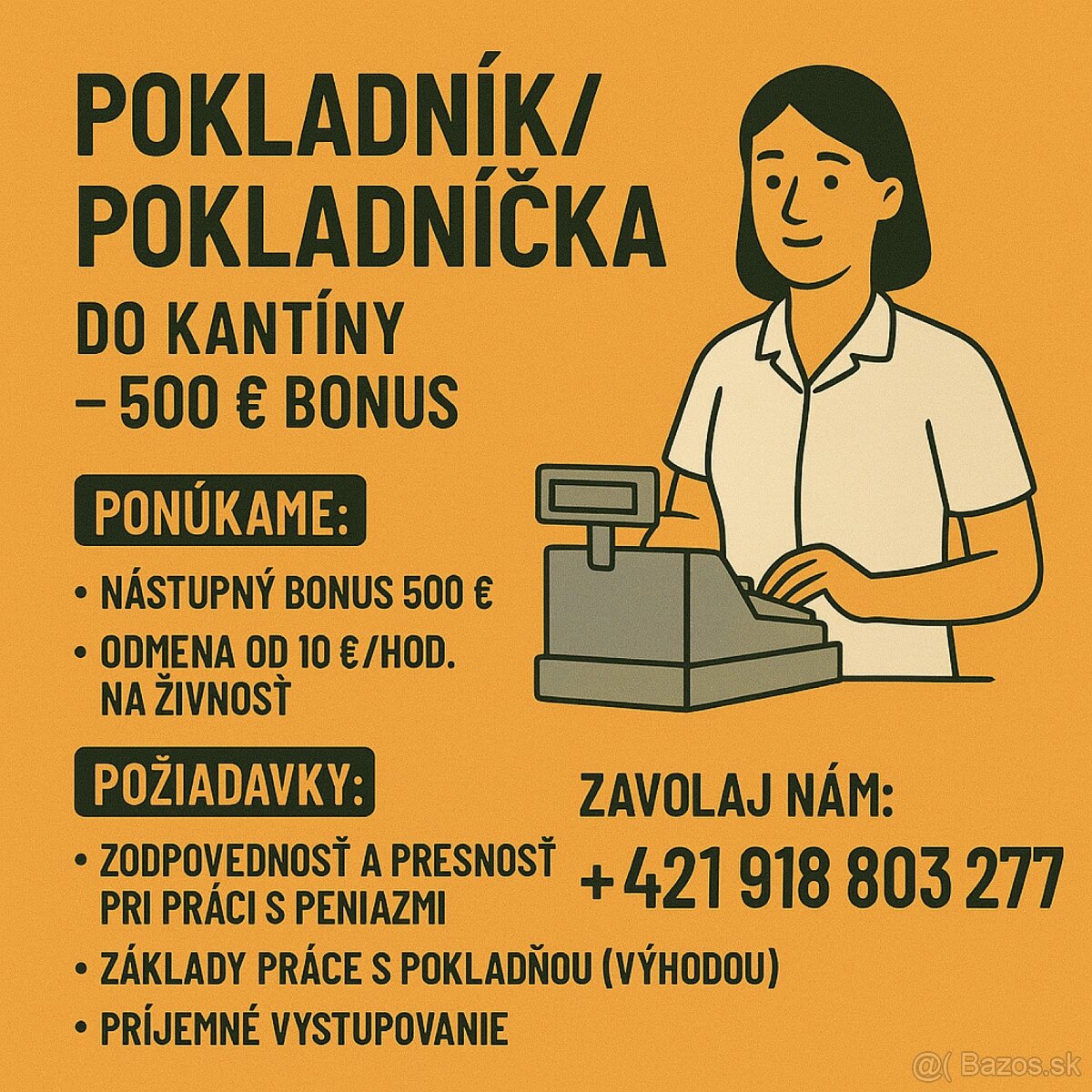 Pokladník/pokladníčka do kantíny – 500 € bonus