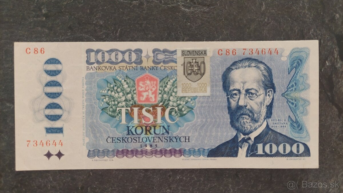 1000 Kčs 1985 + Sk kolok, stav N (UNC)