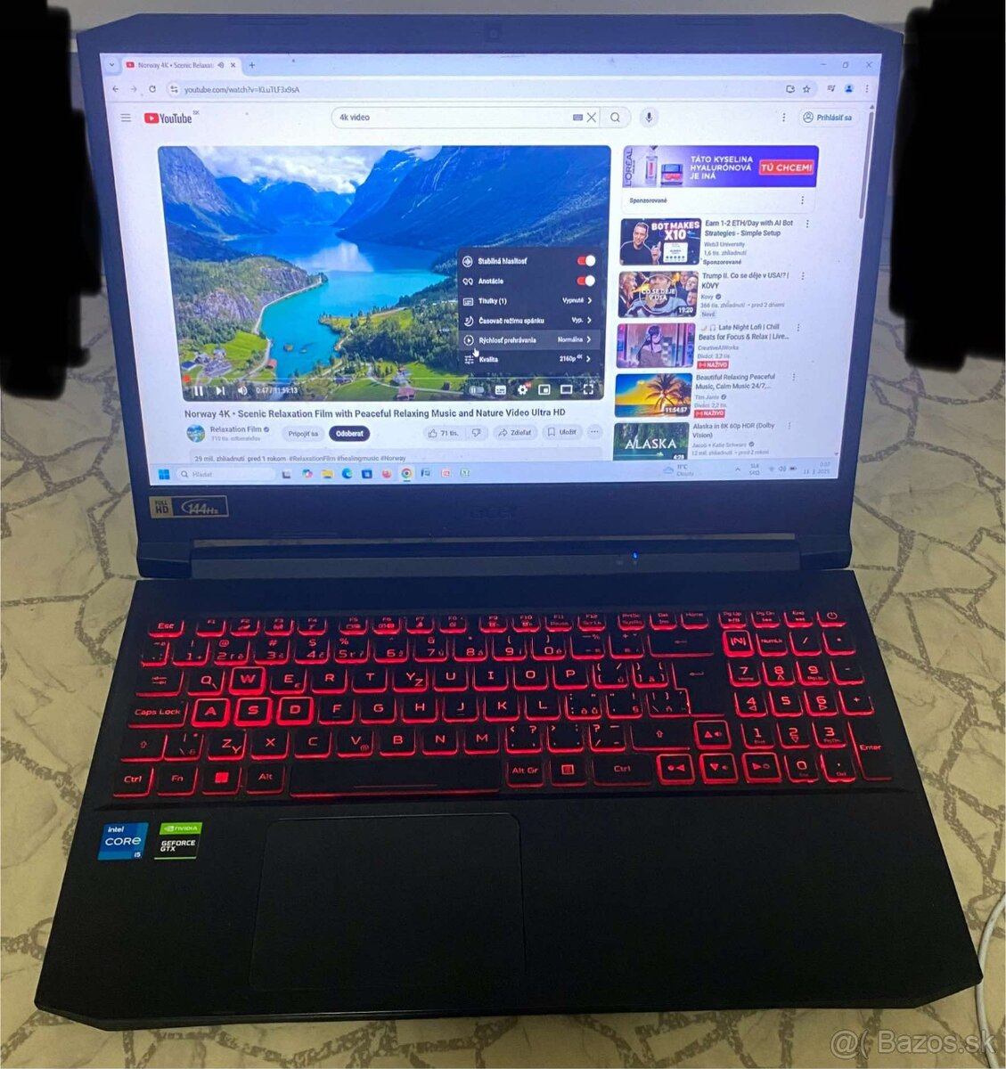Predám herný notebook acer nitro 5 n20c1 i5 11 gen 16 gb ram