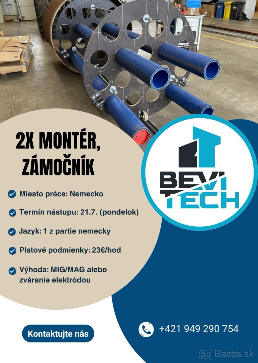 Montér, zámočník, konštruktér - práca Nemecko