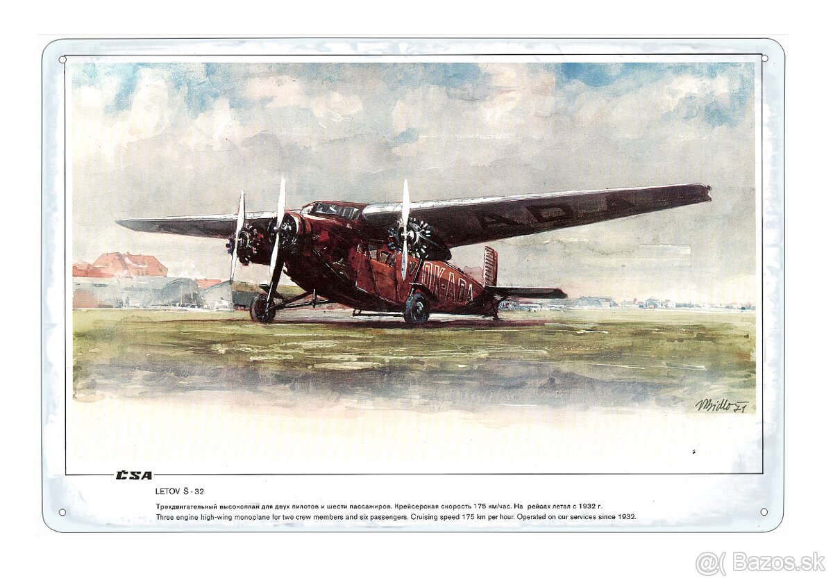 plechová cedule - Letov Š-32 (Československé aerolinie)