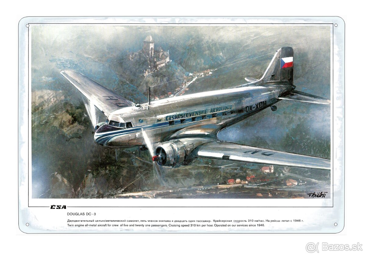 plechová cedule - Douglas DC-3 (Československé aerolinie)