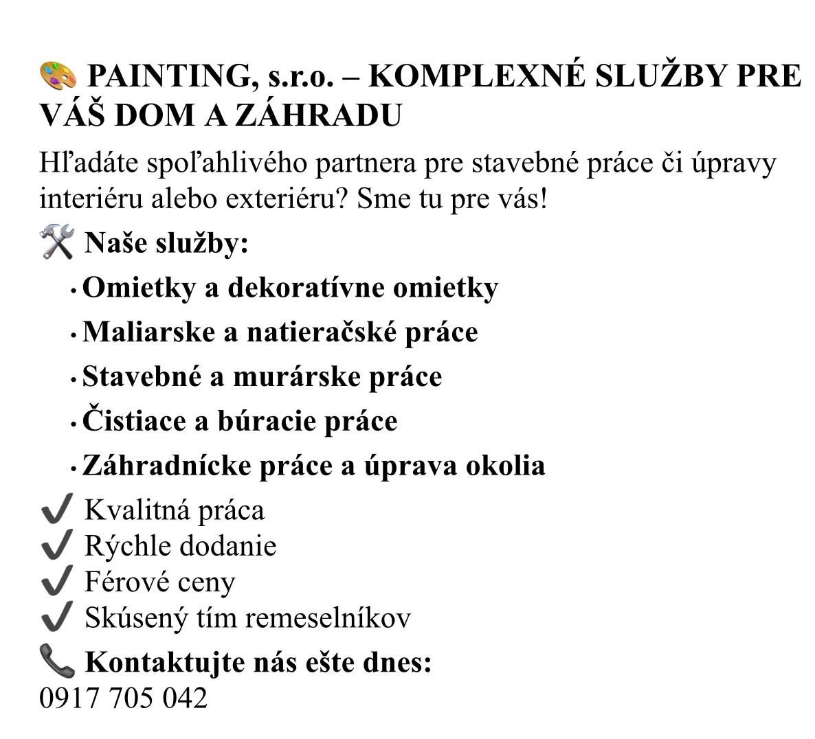 KOMPLEXNÉ SLUŽBY PRE VÁŠ DOM A ZÁHRADU