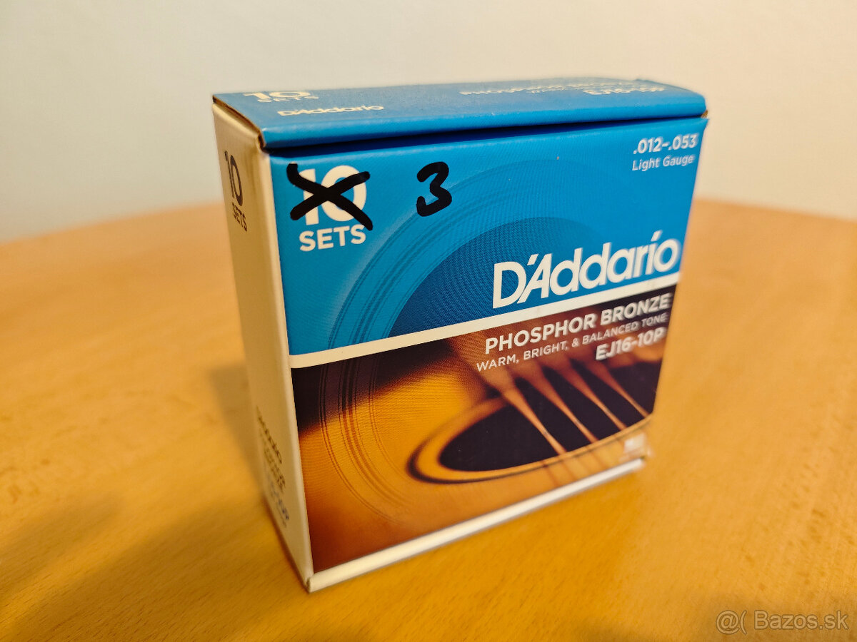 Predám 3x sady strún D'Addario EJ16 tvrdosť 12-53