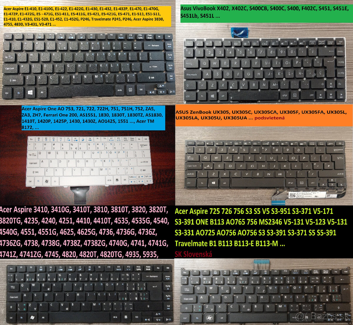 Klávesnice: Acer E1-410/AO 753/3410/725/Asus X402//UX305