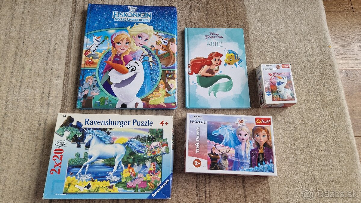 Frozen, jednorozec, puzzle a kniha