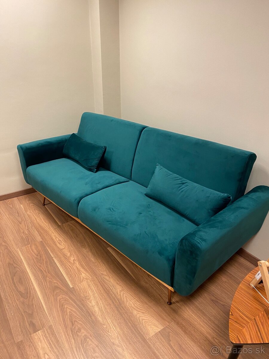 Štýlový rozkladací tmavozelený gauč