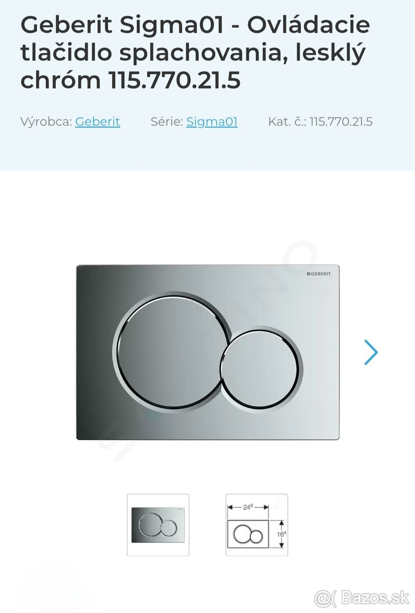 Tlačidlo Geberit, hliník strieborný.