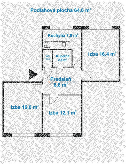 3 izbový byt, 65m2, Humenská, Košice-Terasa