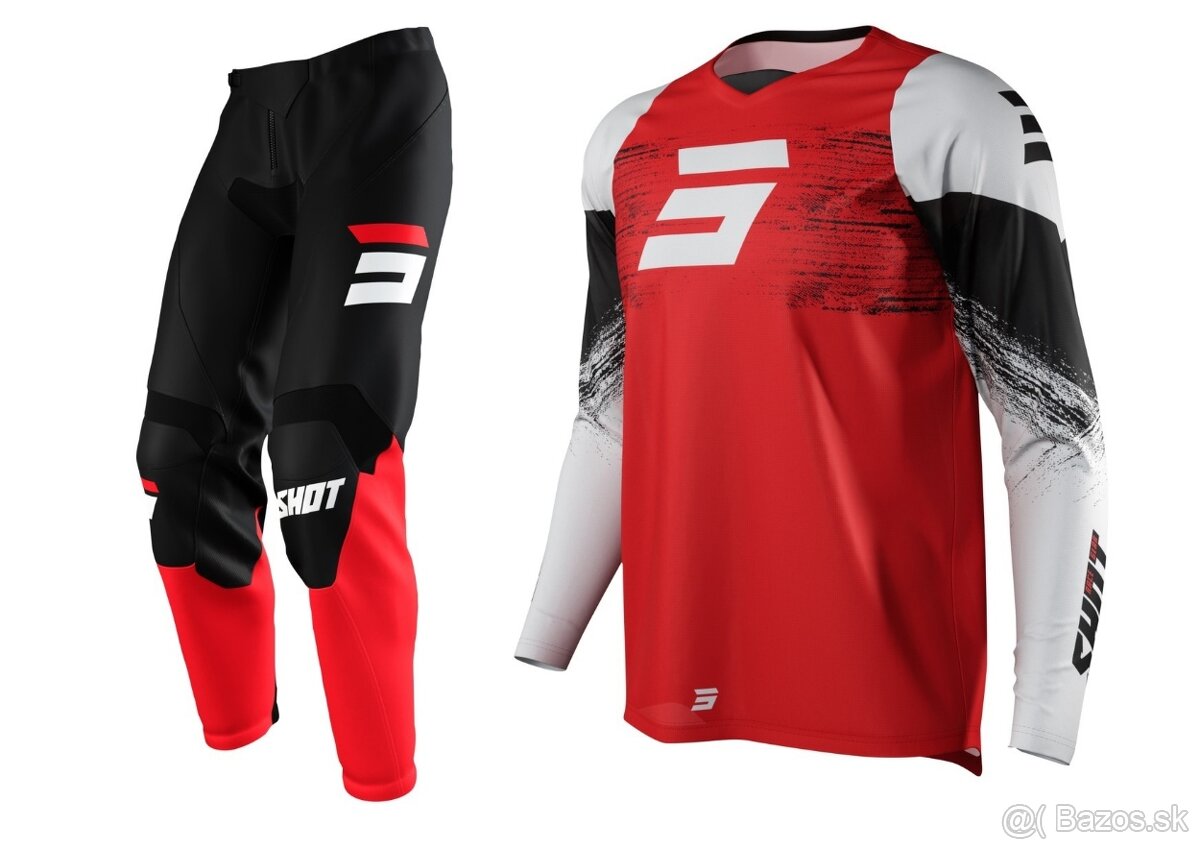 MX set komplet dres nohavice červeno čierny shot