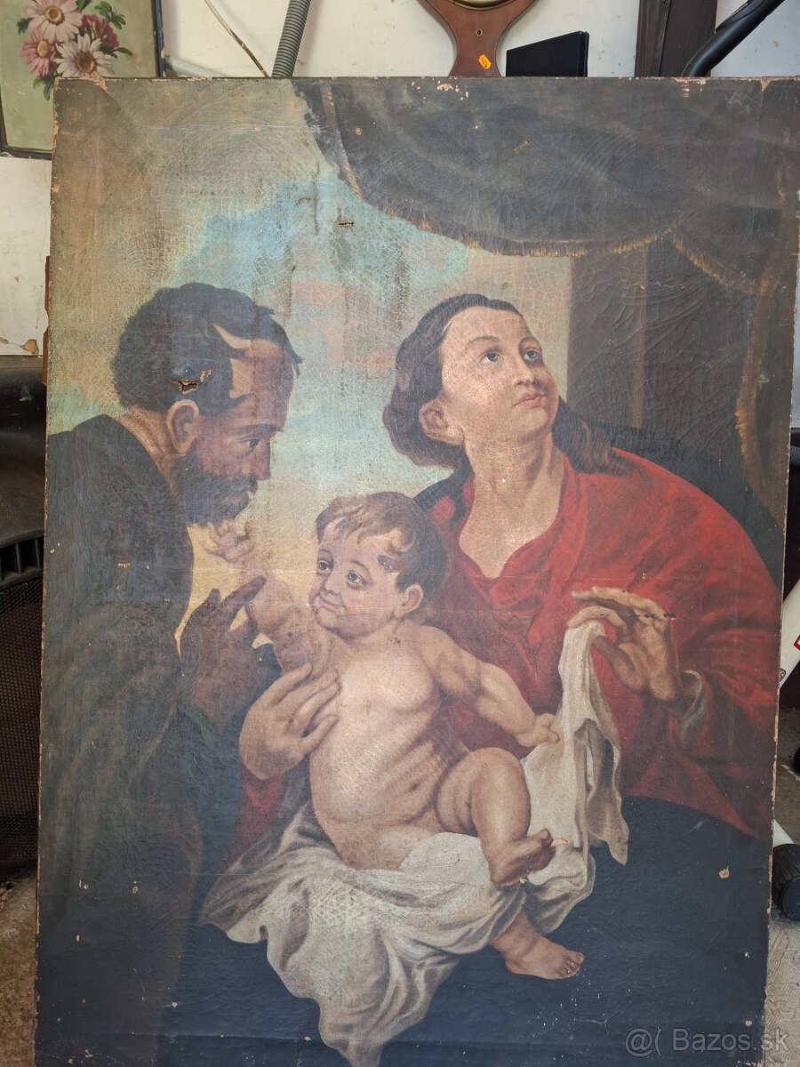 Predám starožitný obraz poškodenie Viď foto 100cm x 73cm 350