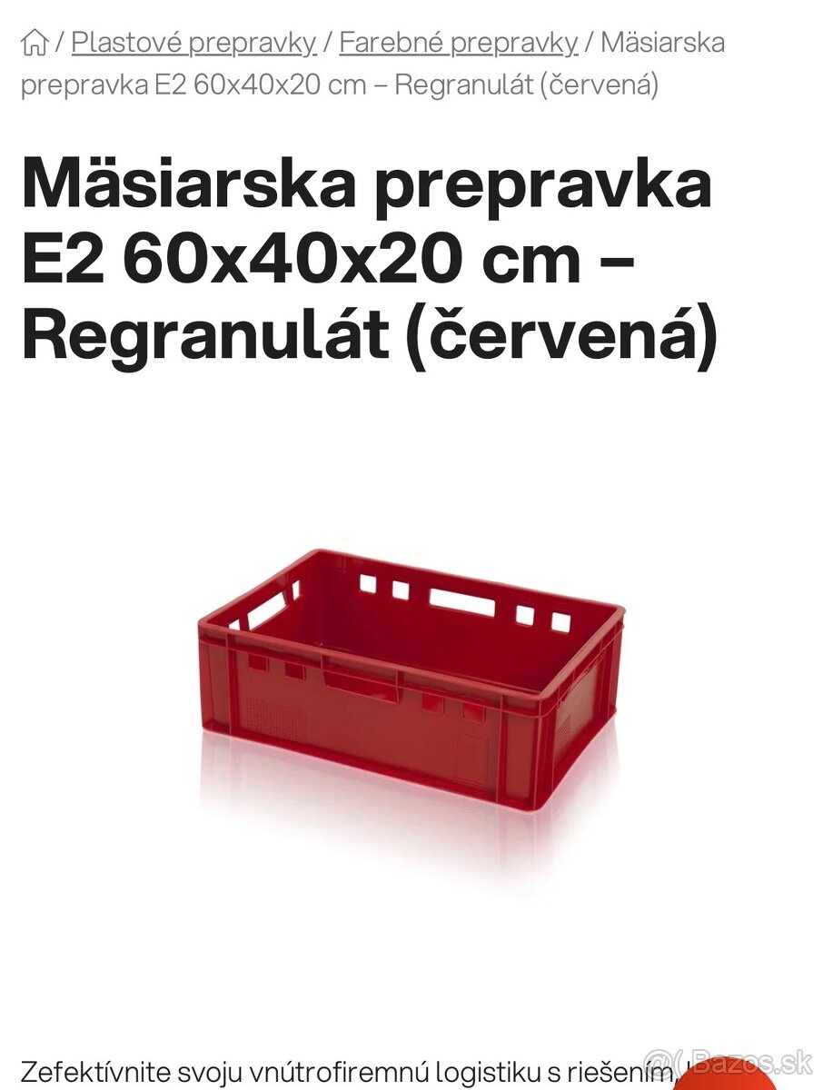 Prepravka plastová E2, Manipulačná. Masiarska