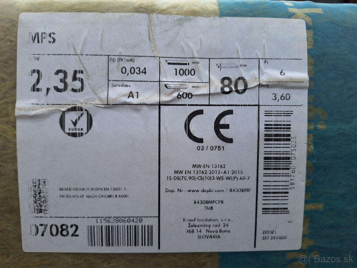 Sklennu vatu Knauf insulation 80
