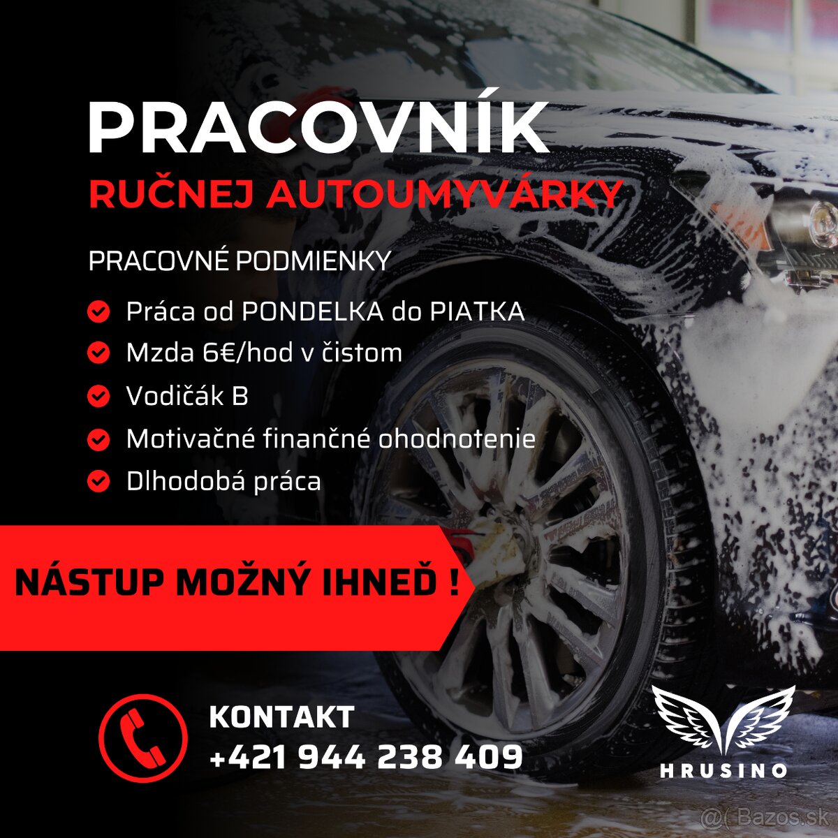 Pracovník ručnej autoumyvárky v Giraltovciach