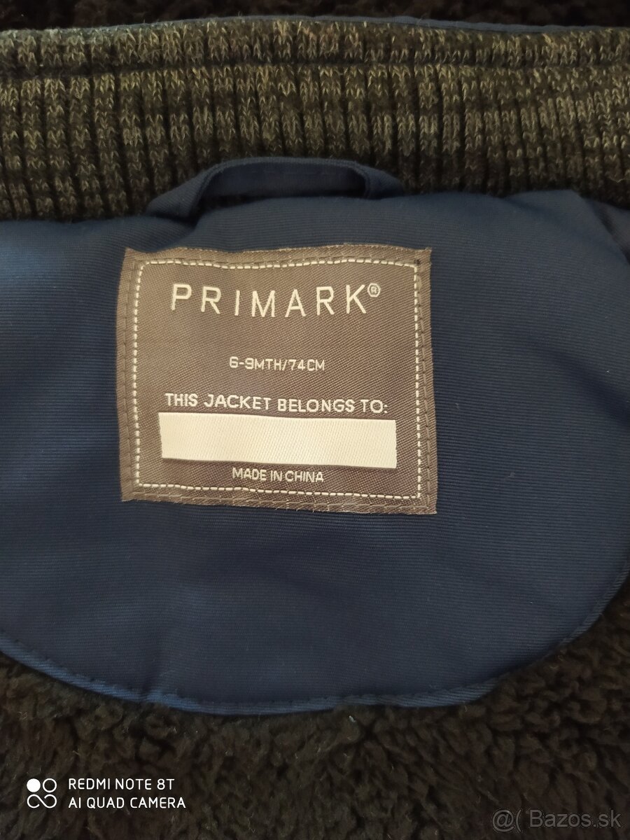 🧥 Detská zimná bundička PRIMARK – veľkosť 74 (6–9 mesiaco
