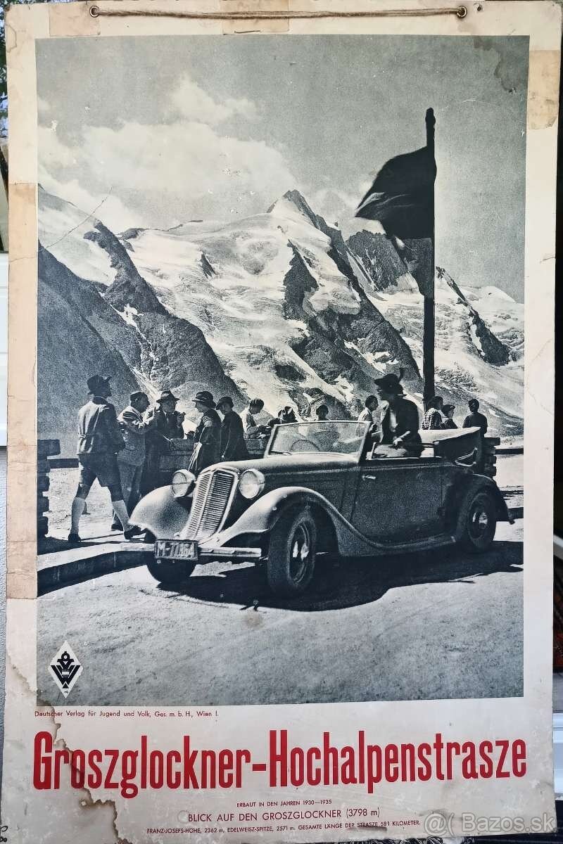 Plagát z cca 1930, Großglockner Hochalpenstraße,  Alpy