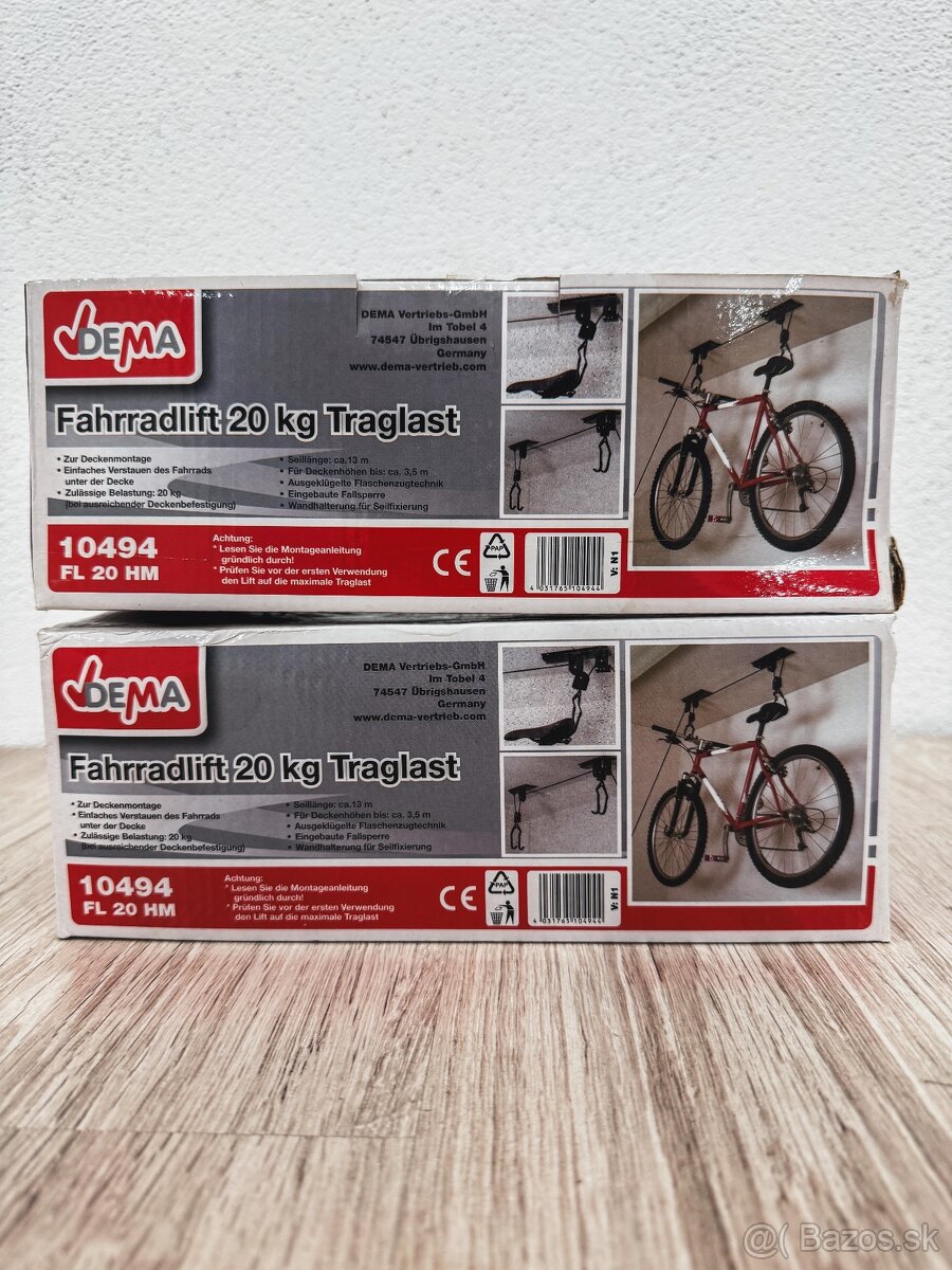 2x Stropný kladkový držiak na bicykel