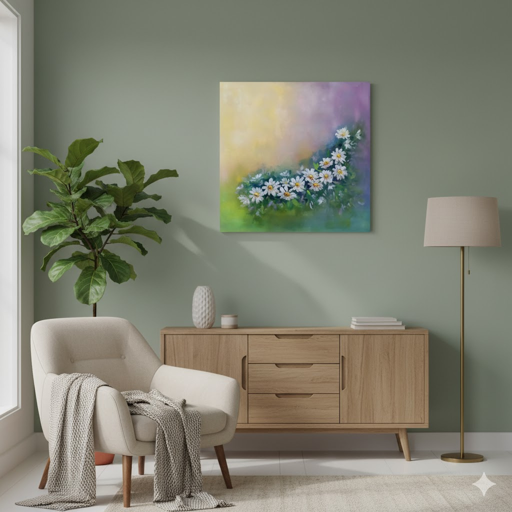 Originál olejomaľba na plátne - Margarétky