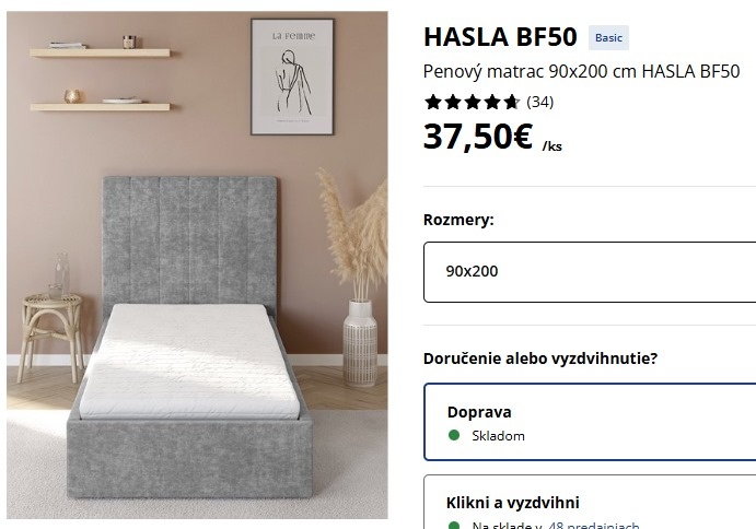 Predám penový matrac ako NOVÝ (90x200 cm) výška 10 cm