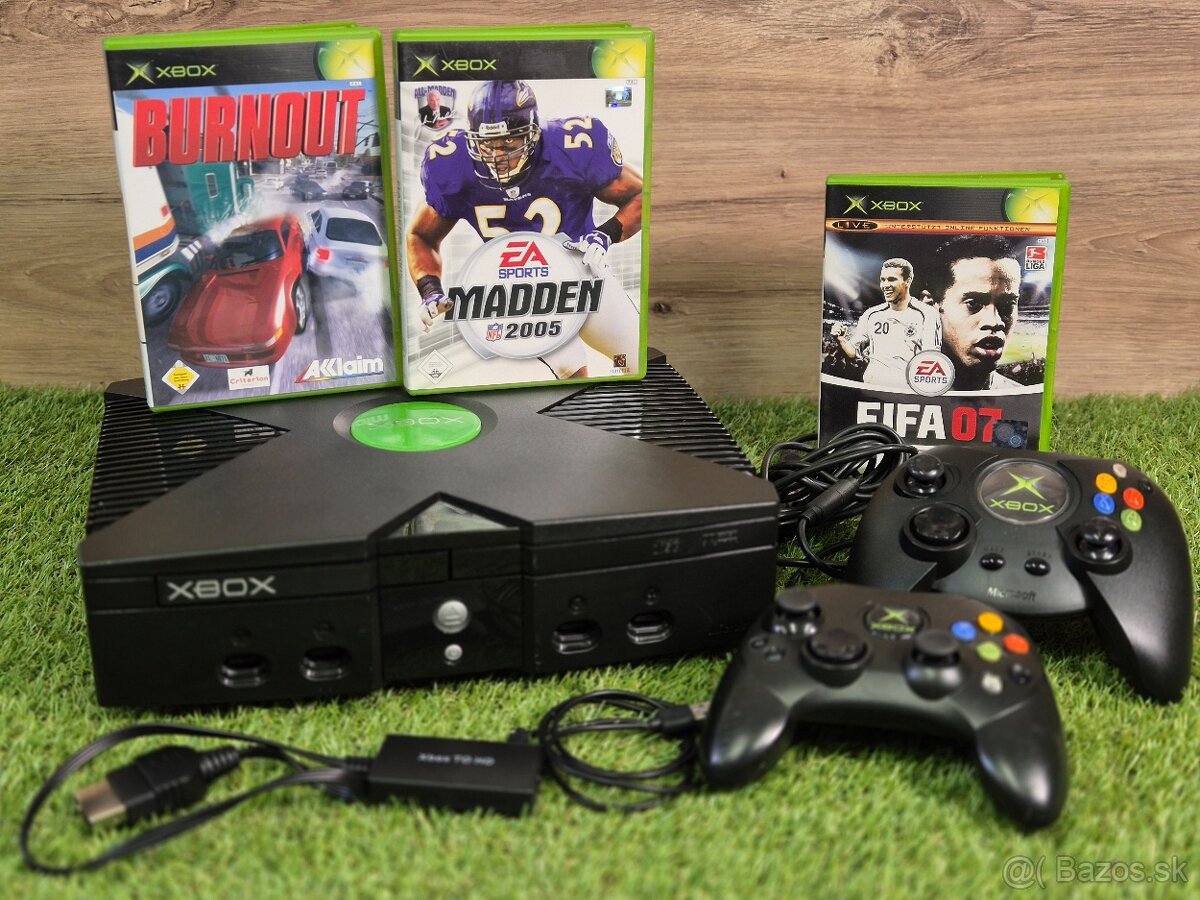 Original Xbox (v1.4), 2 ovládače, Burnout, Fifa, Madden