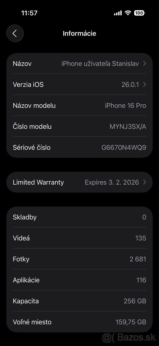 Predám iPhone 16 Pro 256GB biely titán