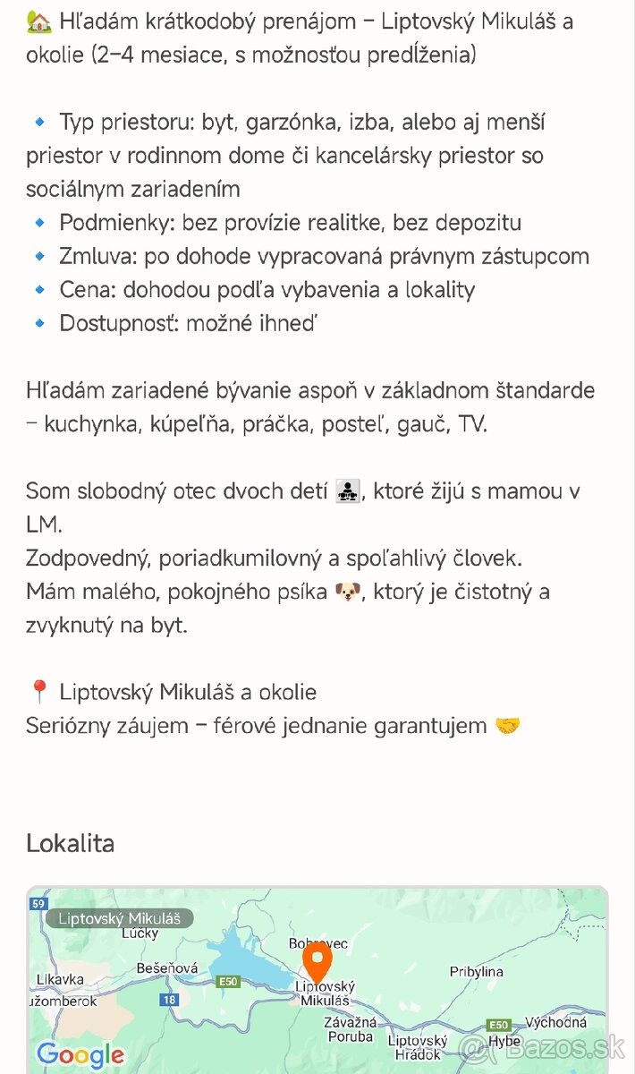 Hladam byt na 1-2 mesiace LM