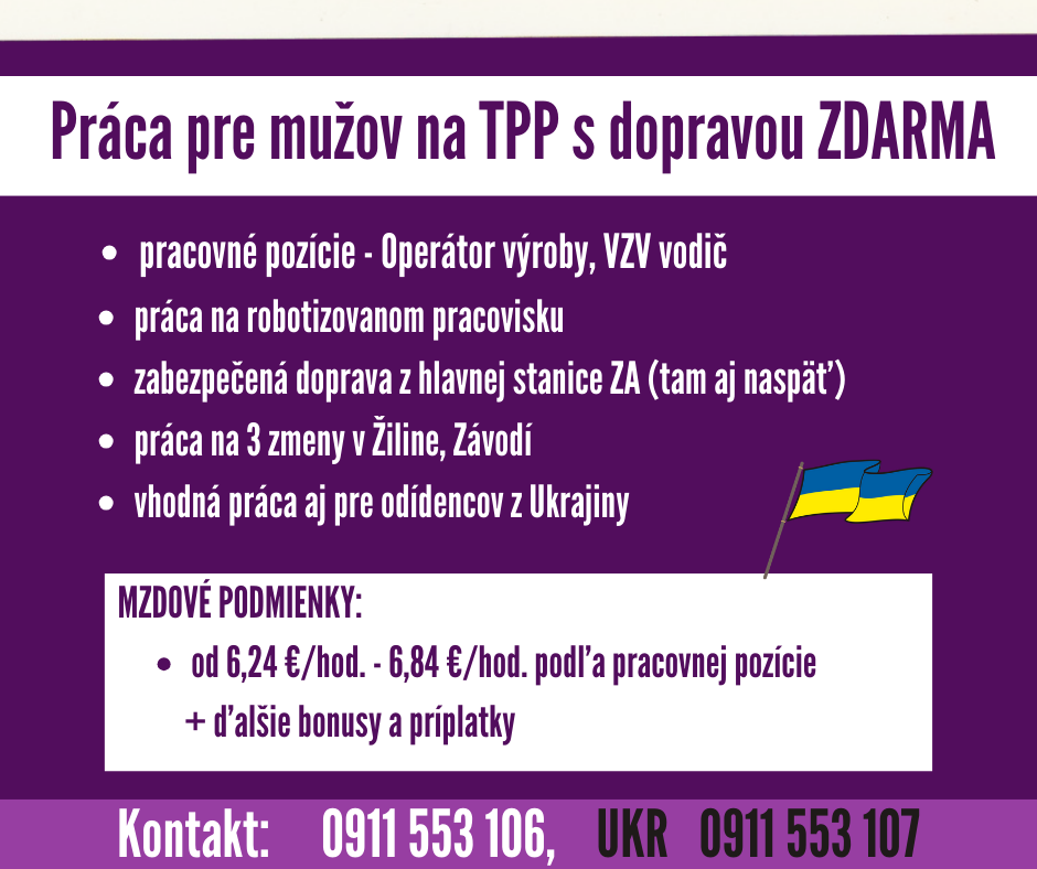 Operátor výroby v Žiline s dopravou zdarma - práca pre mužov