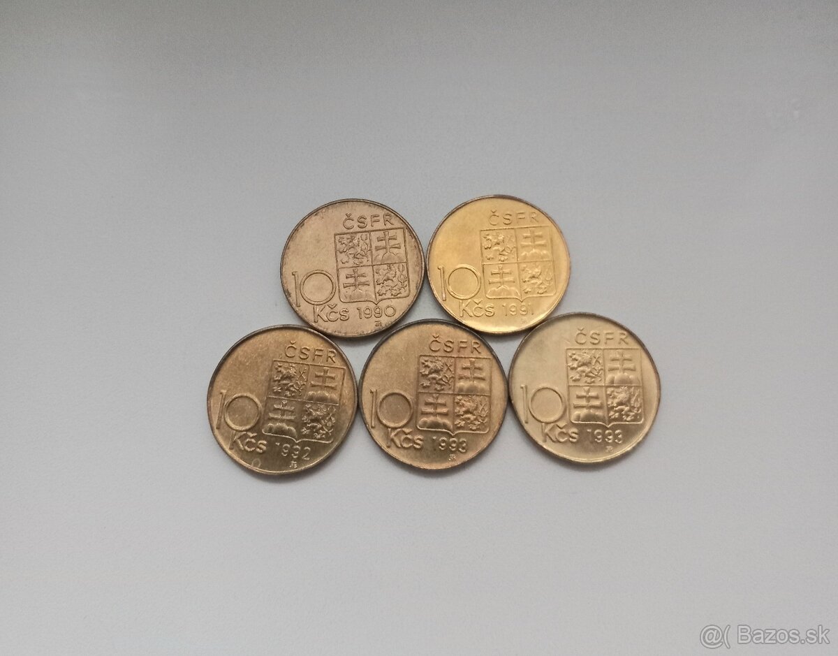 Predám komplet mince 10 kčs 1990 -1993 , ČSFR