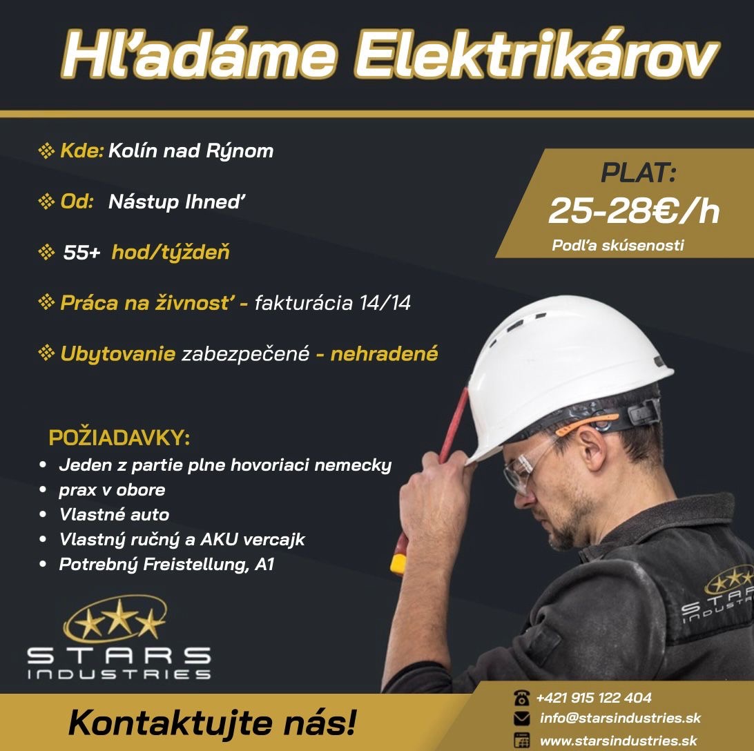 🔌 Hľadáme elektrikárov do Kolína nad Rýnom 🇩🇪