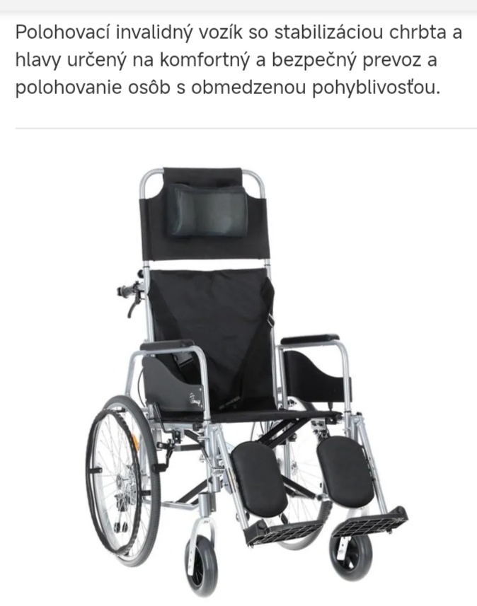 Polohovatelný invalidný vozík.