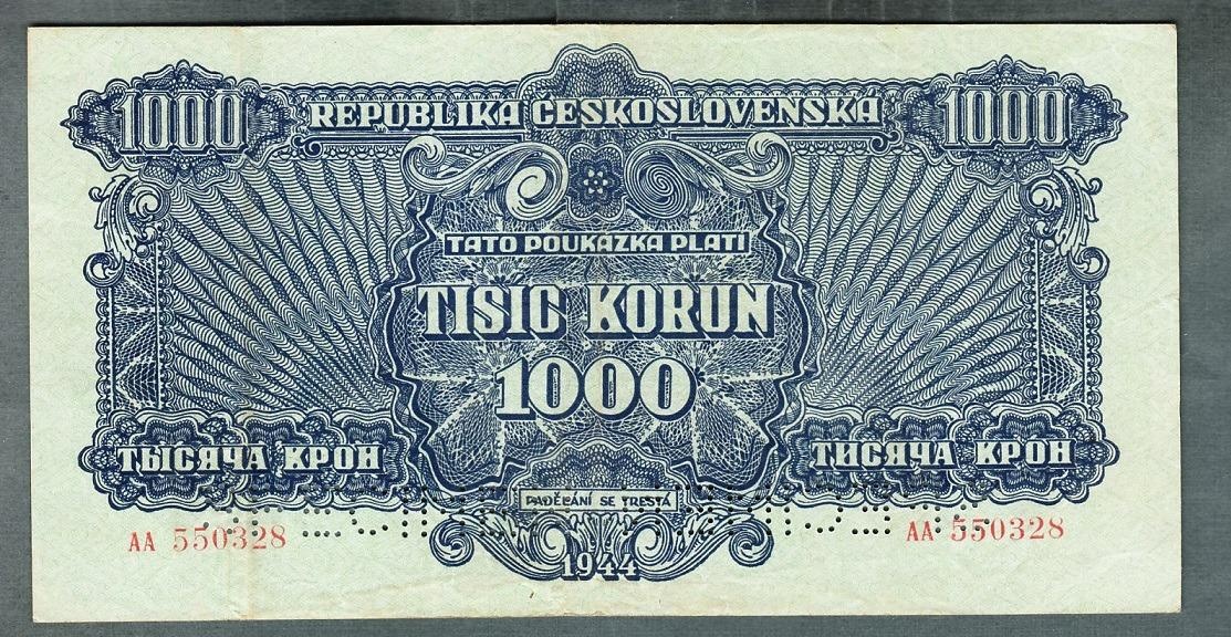 Staré bankovky 1000 korun 1944 pěkný stav