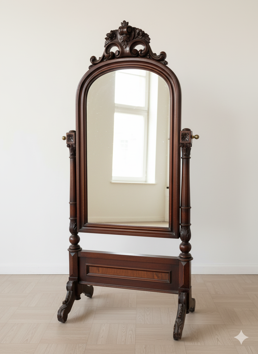 Predám krásne starožitné stojanové zrkadlo – masívne drevo