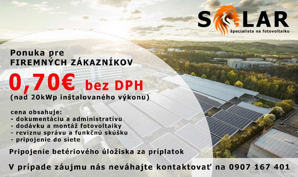 Fotovoltaická elektrareň - LIMITOVANÁ PONUKA