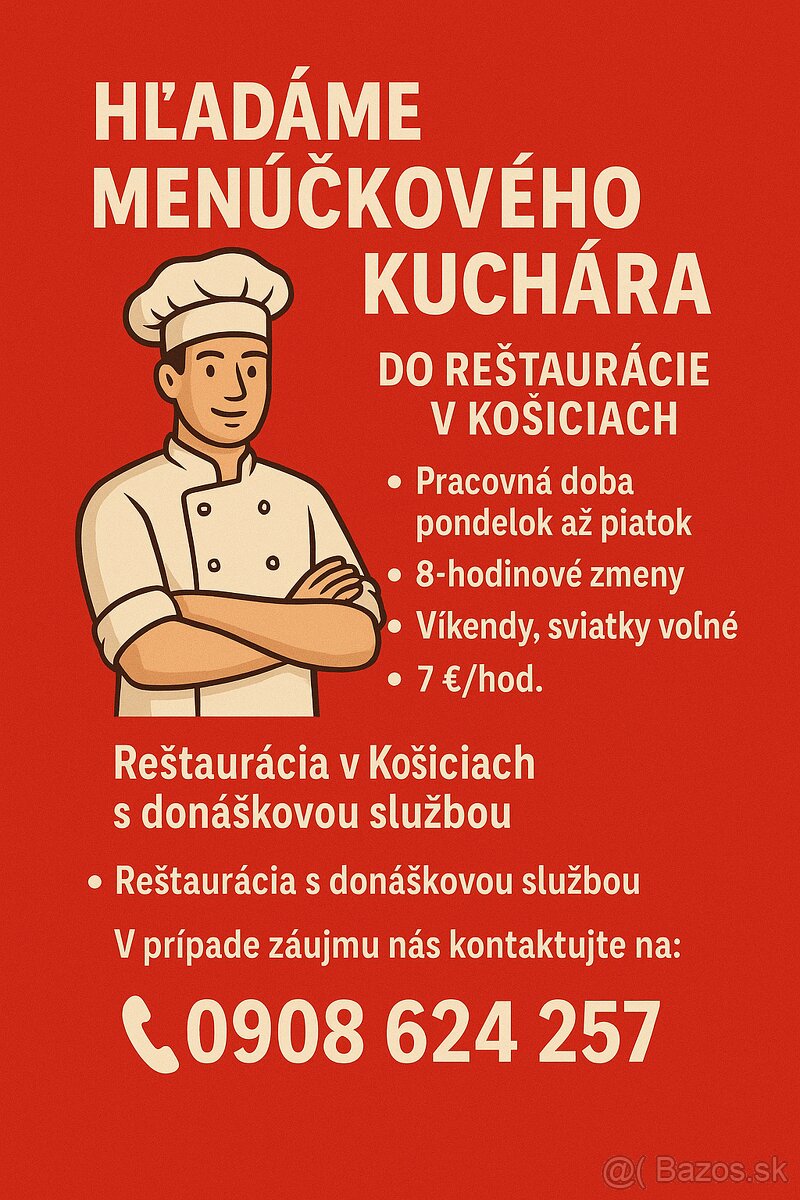 Hľadáme menučkového kuchára Košice