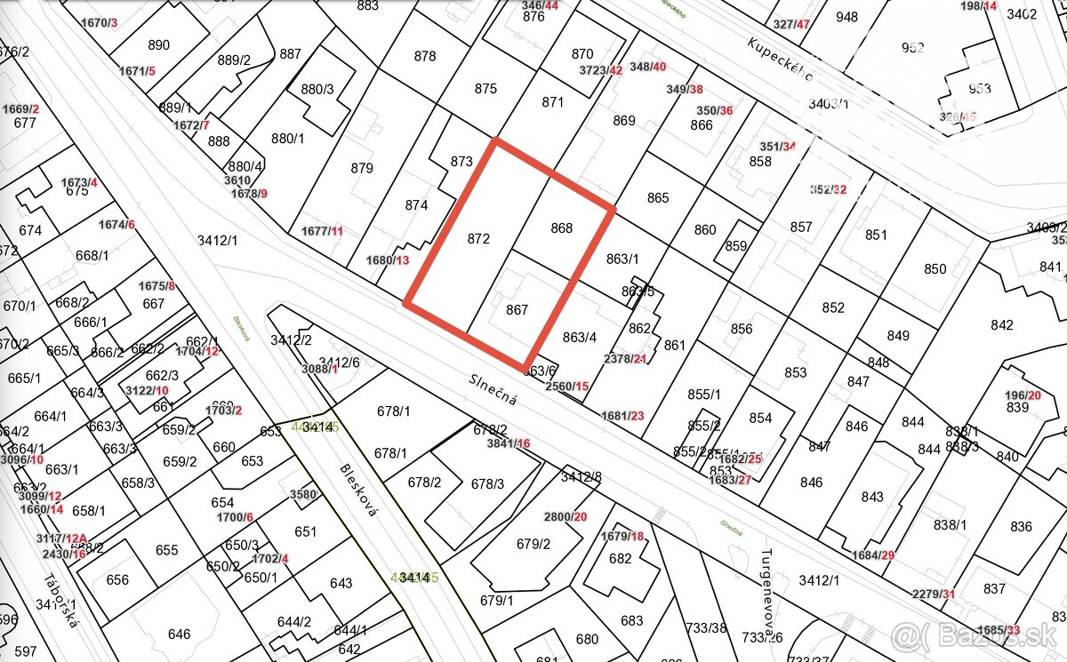 Stavebný pozemok pri centre-Košice-Juh, Slnečná ulica 773m2