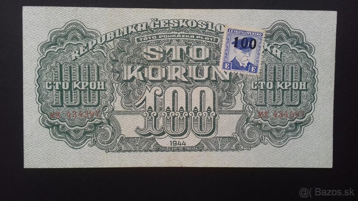Bankovka - Poukážka ČSR kolkovaná na Slovensku (a2)