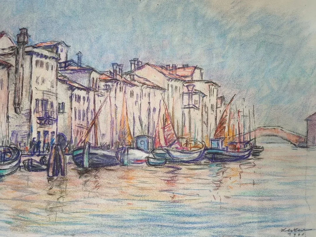 Pastel: Profesor Leo Adler (1897-1987) Prístav Taliansko