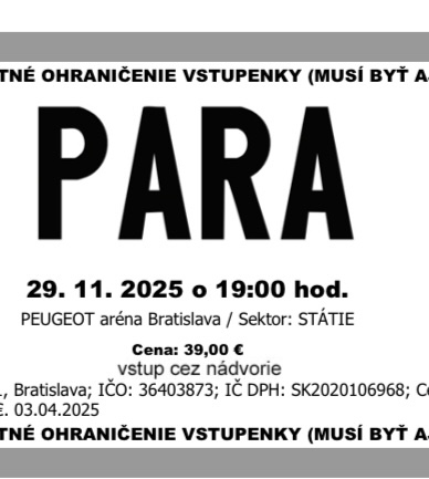 PARA vstupenky 29.11.2025 v BA