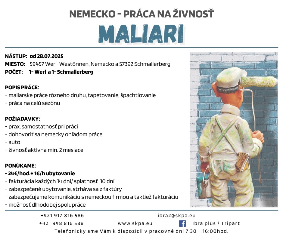 Maliari SZČO do Nemecka.24+1 H/€