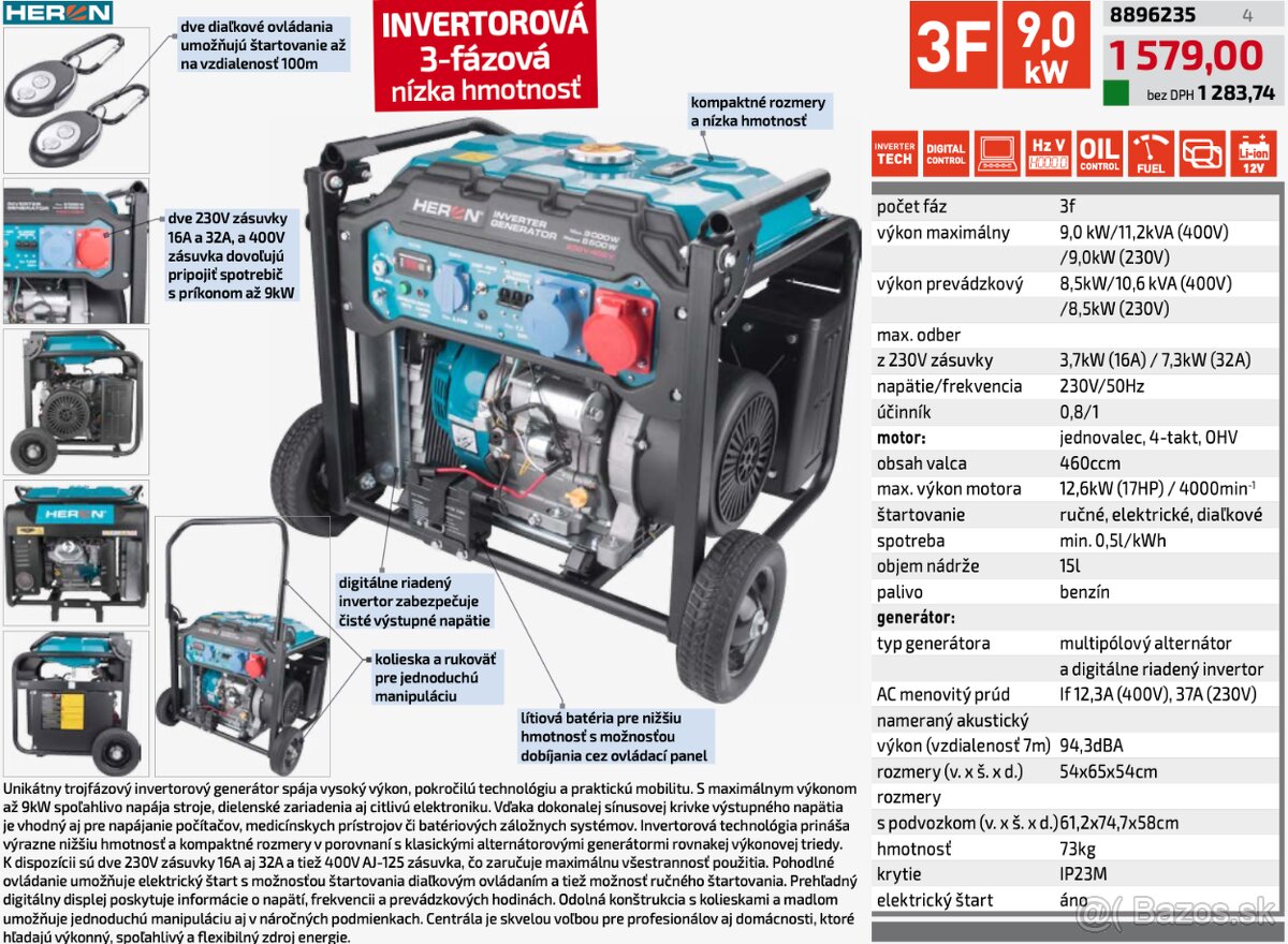Elektrocentrála Heron invertorová 3F, 9kW