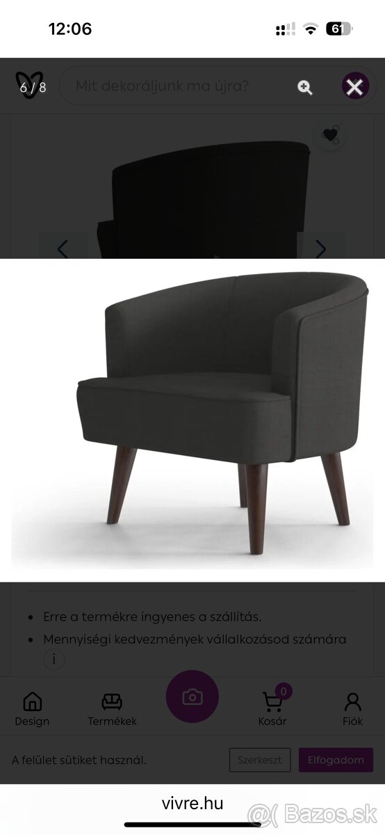 Zamatove antracit cierne kreslo Avron